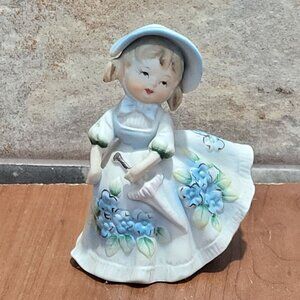 Vintage Ceramic Girl Figurine with Hat and Parasol
